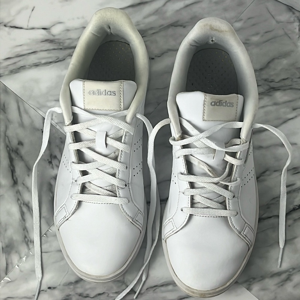 Adidas white leather sneaker shoes. Womens 8.5